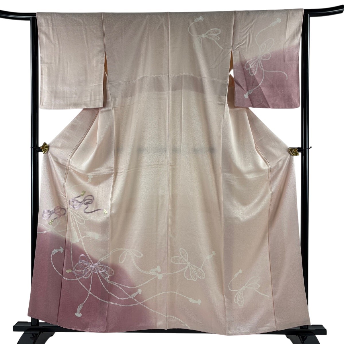 付下げ 身丈158cm 裄丈64cm M 袷 組紐 刺繍 金糸 薄ピンク 正絹 優品 【中古】