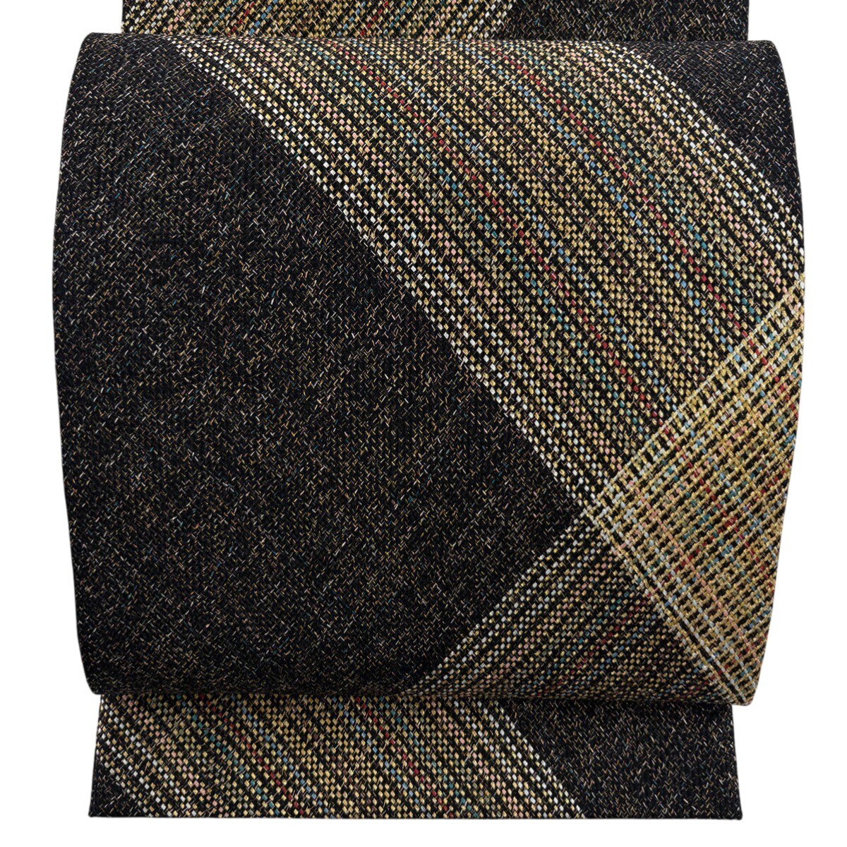 【美品】 袋帯 秀品 斜縞 銀糸 黒 全通 正絹 【中古】