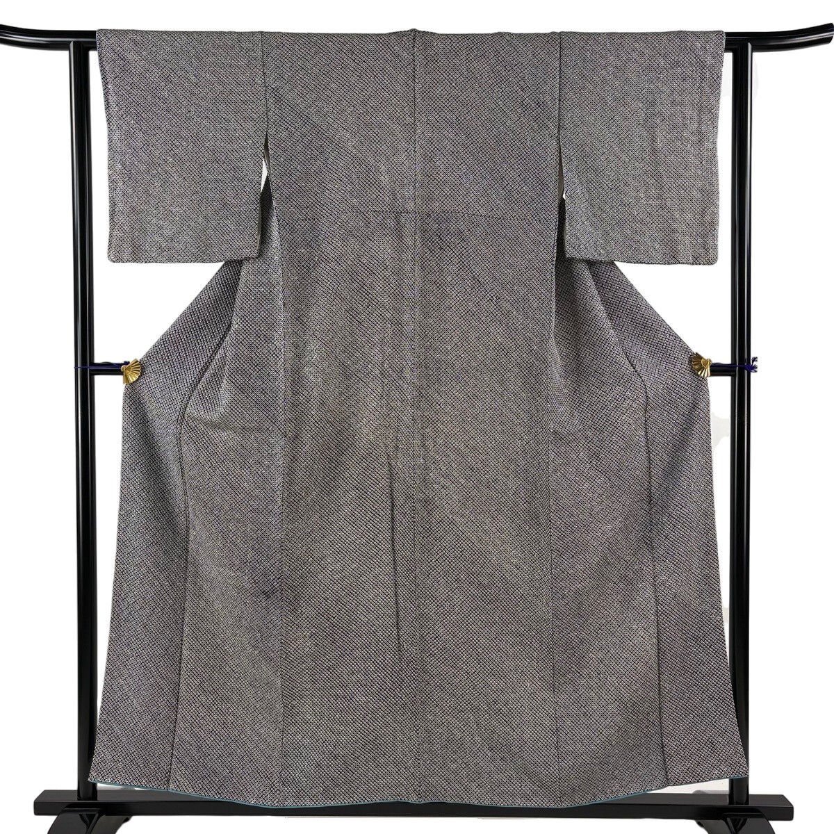 【美品】 小紋 身丈155cm 裄丈61cm S 袷 総絞り 黒 正絹 秀品 【中古】