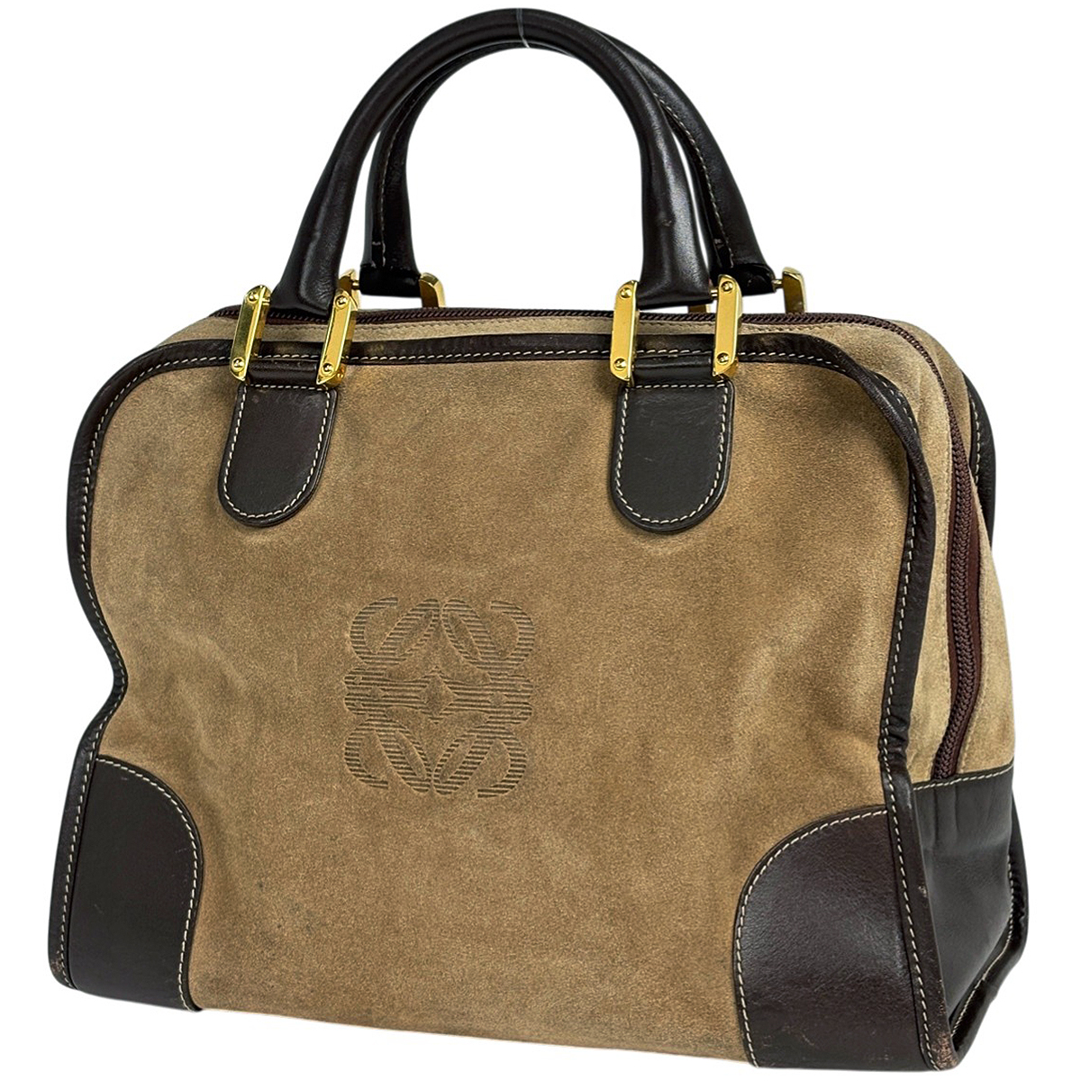ロエベ LOEWE アマソナ 32 手提げ ロゴ アナグラム ハンドバッグ スエード ブラウン レディース 【中古】