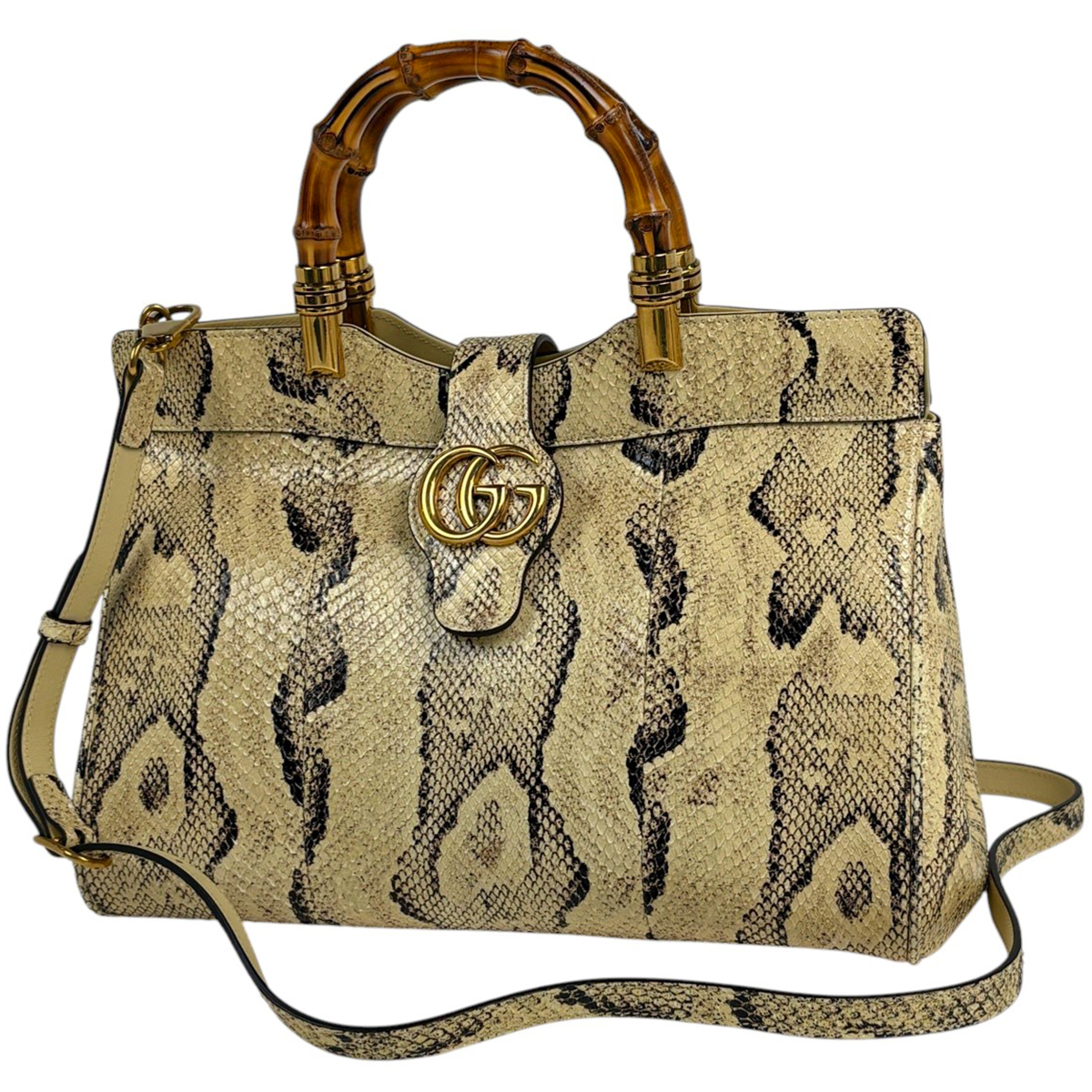 グッチ GUCCI GGマーモント バンブー ハンドバッグ 2WAY ショルダーバッグ ハンドバッグ パイソン アイボリー 655657 レディース 【中古】