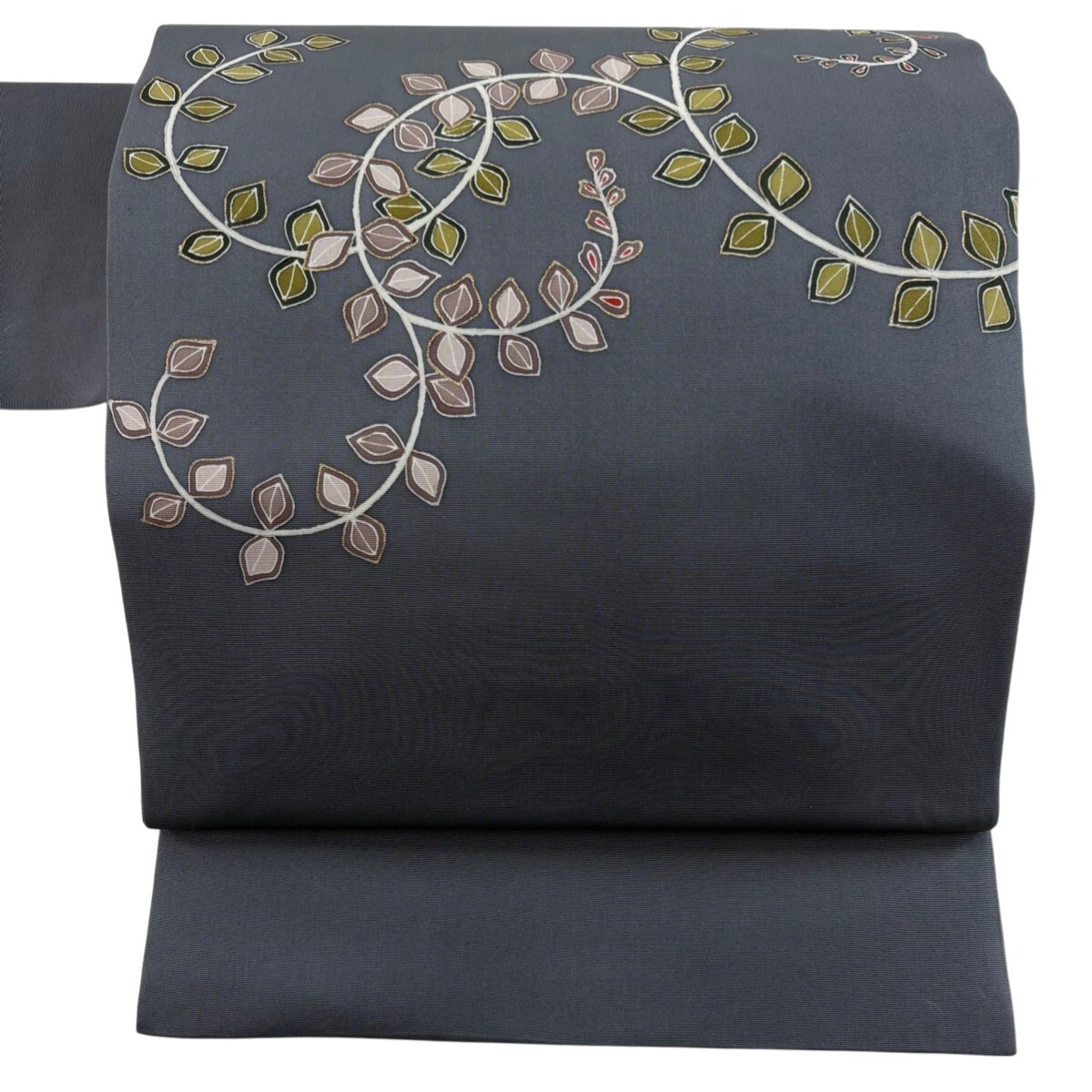 【美品】 名古屋帯 秀品 唐草 金彩 青灰色 正絹 【中古】