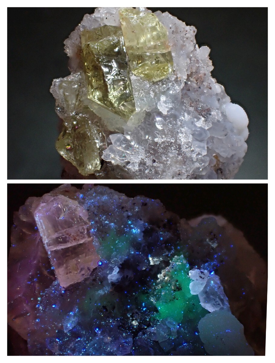 メキシコ産　イエローアパタイト&ハイアライトオパール　燐灰石&玉滴石 原石 標本 鉱物