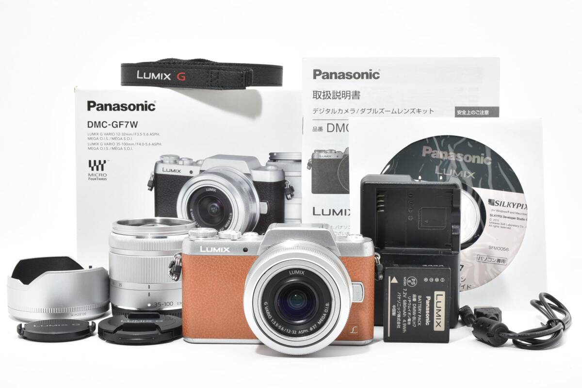 パナソニック Panasonic LUMIX G DMC-GF7W + 12-32mm/35-100mm ダブルズームキット【元箱付き・付属品多数】 #B4104B62016EHDA