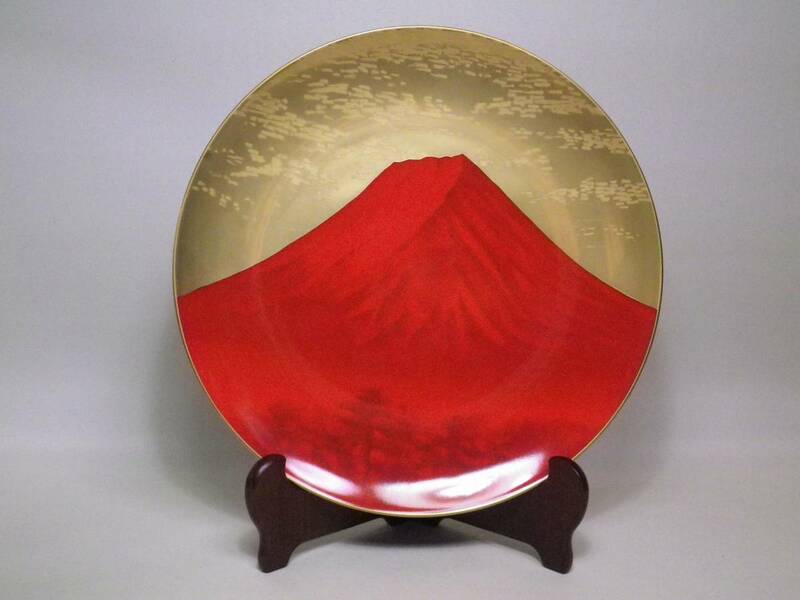 ノリタケ　赤富士 絵皿 　皿立付き
