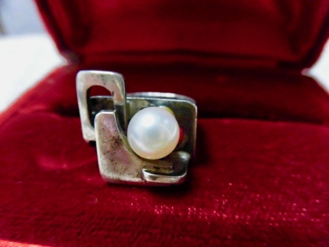 ●レア作家物/アンティーク/４0年代/真珠8mm玉 /印象的な指輪 リング 13号