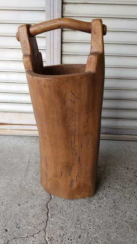 古道具 木製 無垢材 傘立て オブシェ 植木鉢 角材 木臼 高さ68cm アンティーク 昭和レトロ 