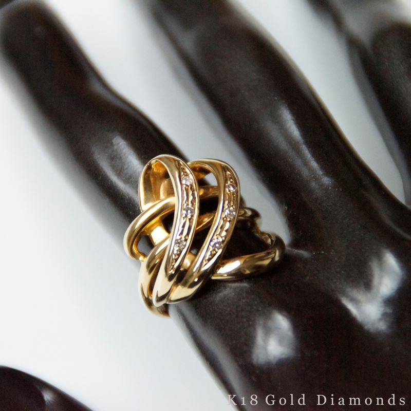 ほぼ 未使用 美品 K18 YG 天然 ダイヤモンド デザイン リング 6.8g 11号 レディース アクセサリー 750 イエロー ゴールド 金 指輪 ダイヤ