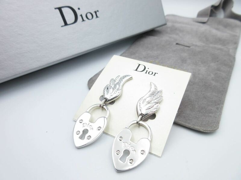 【極上美品】Christian Dior イヤリング フェザー ロック ロゴ クリスチャン ディオール ヴィンテージ アクセサリー レディース cr-3