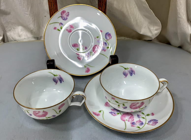 廃盤OLDノリタケ Noritake スタジオコレクションシリーズ 金彩スイートピー花柄 カップ&ソーサー 2客 コレクション未使用 長期自宅保管品