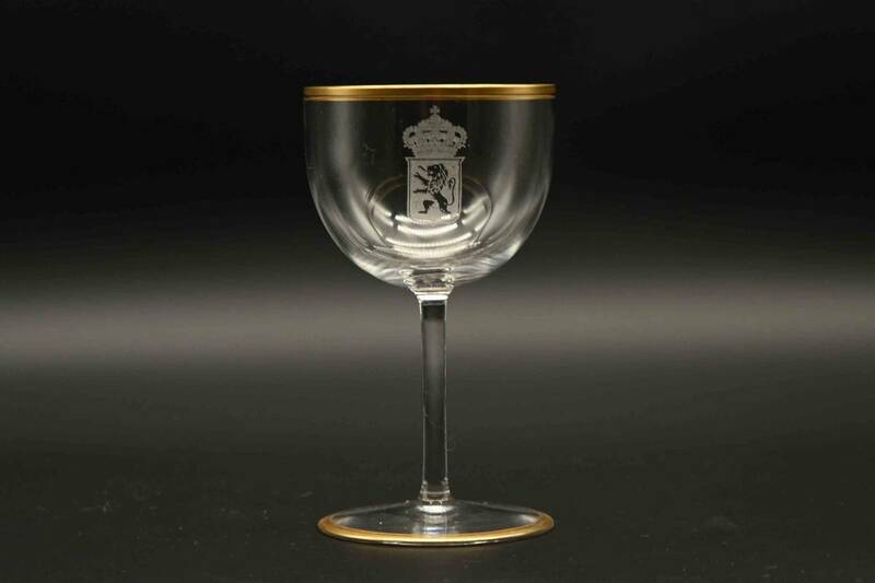 1800　ヨーロッパ アンティーク　ワイングラス　ヴァル・サン・ランヴェール　紋章　アシッドエッチング　1900年代　Val Saint Lambert