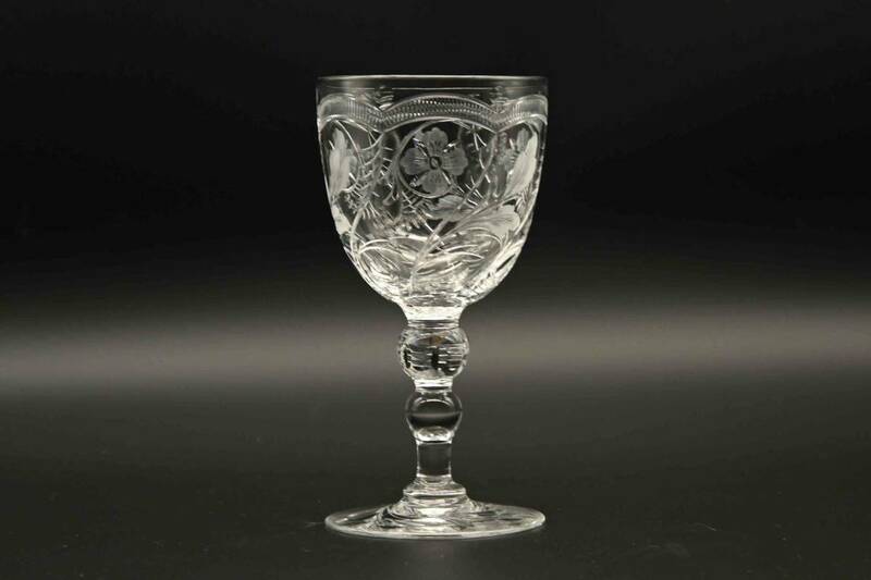 2872　英国 アンティーク　ワイングラス　トーマス・ウェブ クリスタル　植物紋 グラヴィール　1835-45年代　ThomasWebb　イギリス