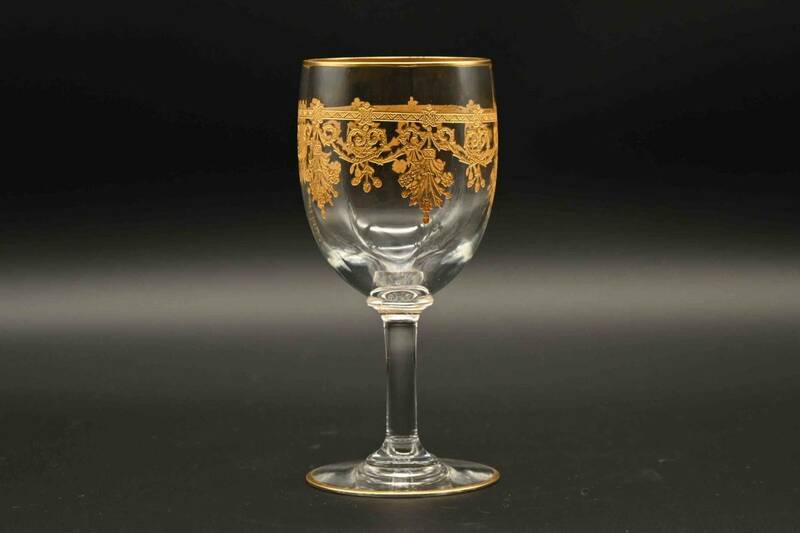 0273　ヨーロッパ アンティーク　ワイングラス　バカラ クリスタル　金彩ガーランド模様　1862-1936年　Baccarat