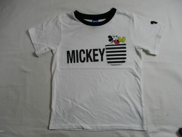 BB104【Disney】ミッキィーマウス　プリント　ポケット付き　半袖　Tシャツ　男女児　白　・140