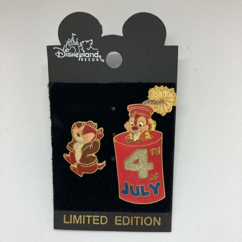 ♪♪ 01 DLR Disneyland アメリカ ピンバッジ 独立記念日 チップ & デール 4th of July 2001 Chip & Dale 2 Pin Set 3600個限定 ピン