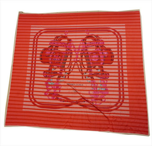 美品 エルメス スカーフ　BRIDES de GALA 式典用の馬勒 シルクジャージーシルク ピンク　本物鑑定済