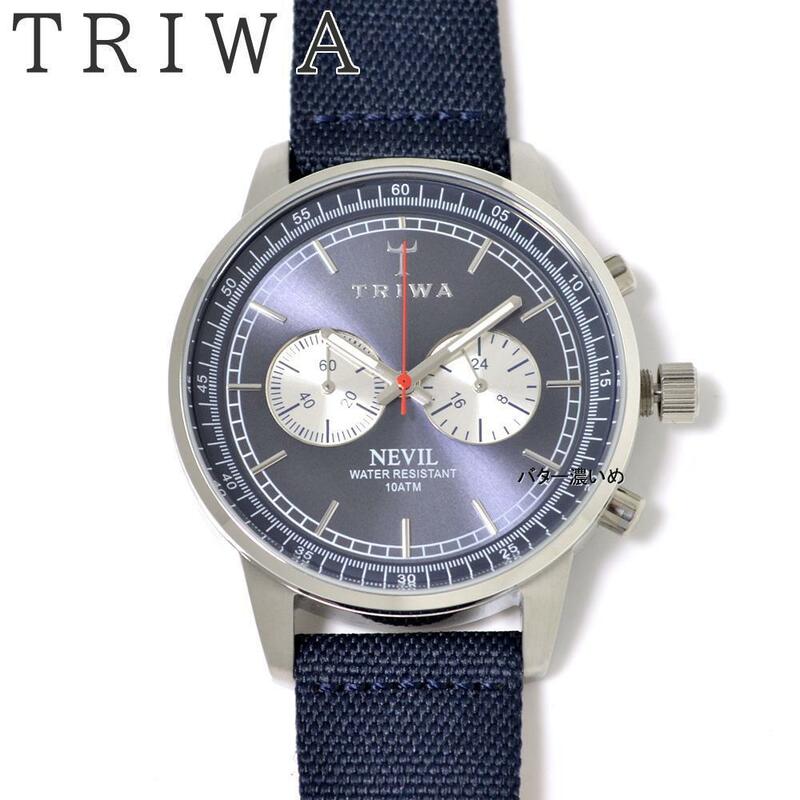 【残1本】新品 TRIWA トリワ 腕時計 ネヴィル ネイビー文字盤 メンズ キャンバス革ベルト クロノグラフ 北欧ウォッチ 未使用