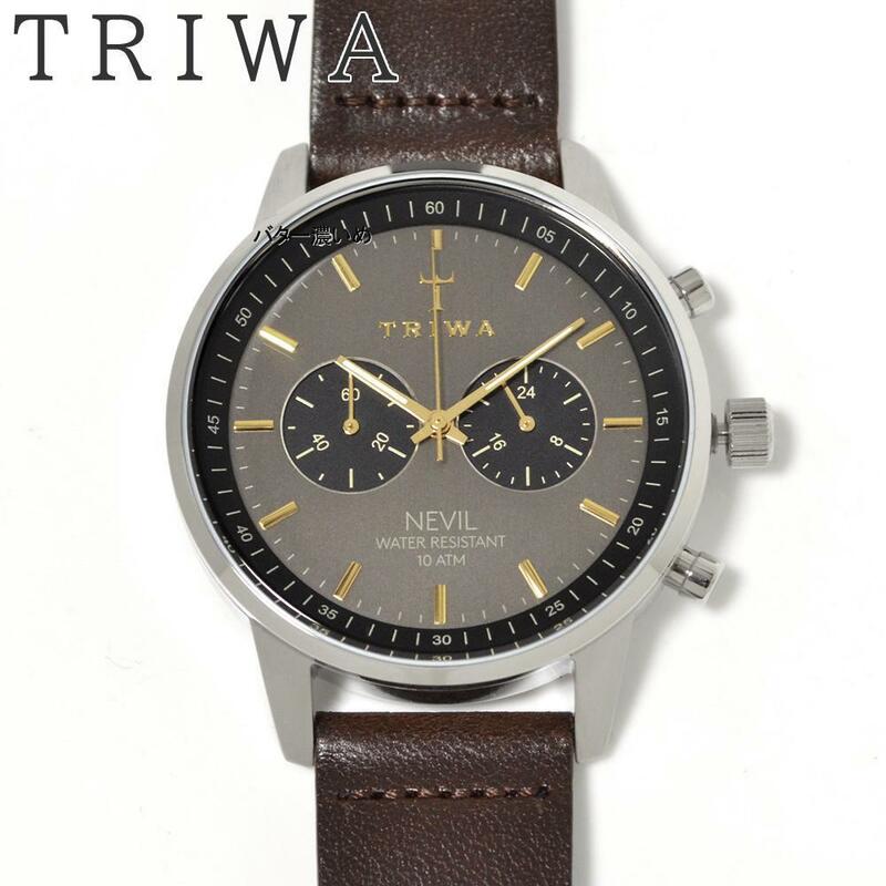 新品 TRIWA トリワ 腕時計 ネヴィル グレー×ゴールド文字盤 メンズ 革ベルト レザーベルト クロノグラフ 北欧 未使用