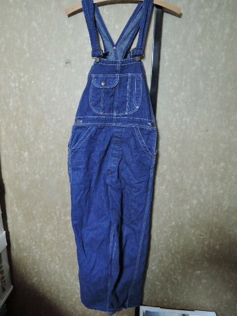 2103ビンテージ60～70's濃紺デニムDENIMオーバーオール サロペット パンツWORKワークOLDオールド縦落ちUSED古着