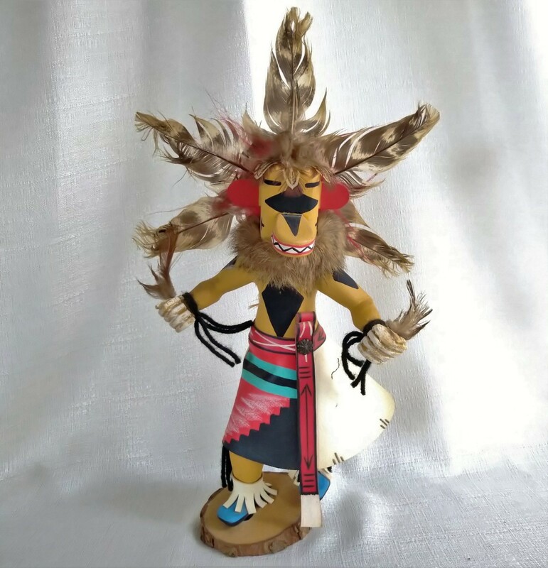 希少 大型 カチナドール 大きな羽根 ネイティブ・アメリカン ハンドメイド 精霊 インディアン Kachina Doll 木彫り・手作り カチナ人形