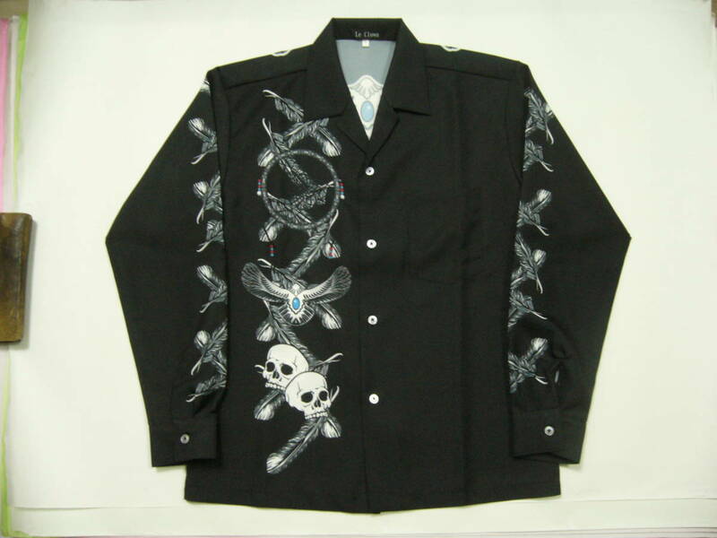 長袖 オープンシャツ スカル イーグル 5L 黒 受注生産6週間 新品 日本製 OEM製造メーカー