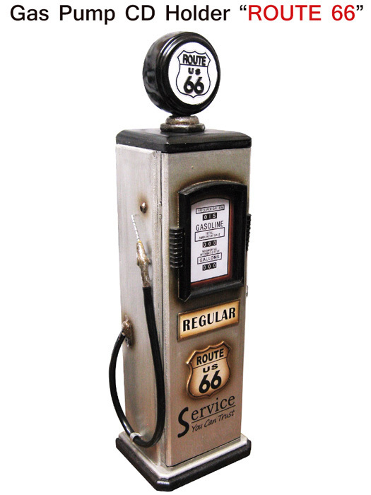 ガスポンプCDタワー ルート66 (シルバー) キャビネット ラック ROUTE66 CD収納 ガスランプ ガレージ 西海岸風 インテリア アメリカン雑貨