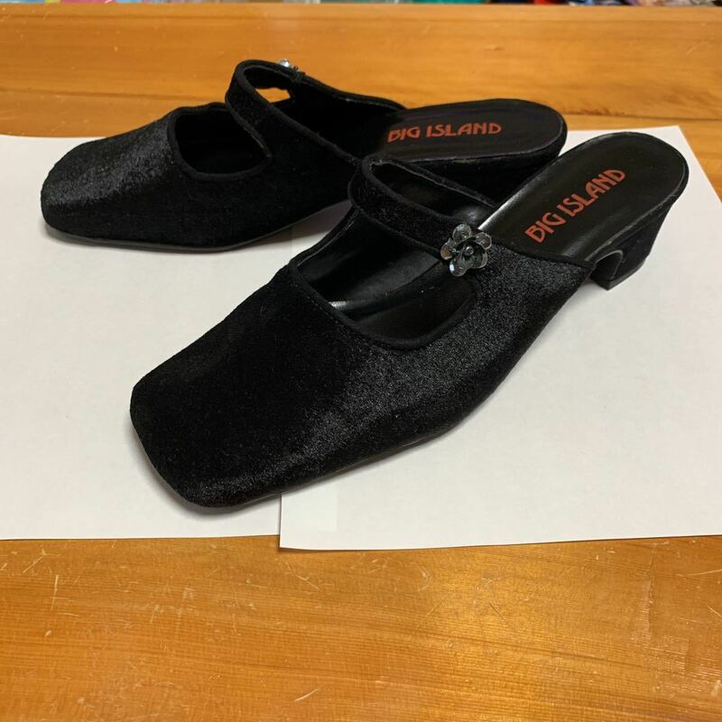 レディース シューズ 靴 サンダル BIG ISLAND ブラック 表面毛 サイズ L 約24cm 新品 未使用品 送料無料