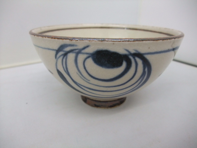 日本製　美濃焼　　渦紋　土物京茶碗　　茶碗　土物　陶器　１１．８ｃｍ　　味わい深い色合い