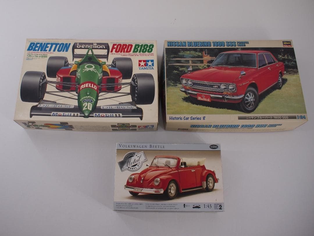 34◇100/ 【未組立】車模型 プラモ 3種類まとめ ニッサン ブルーバード 1600 SSS / ベネトン・フォード B188 / VOLKSWAGEN BEETLE 0415-3