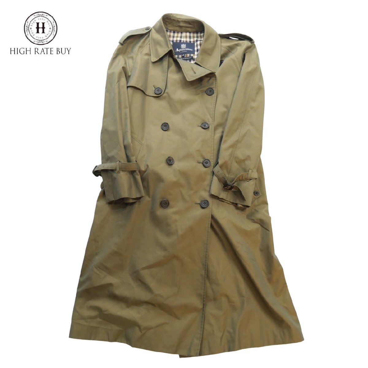 1円スタート Aquascutum アクアスキュータム トレンチコート ロングコート 防寒着 チェック コットン カーキ レディース サイズ 36