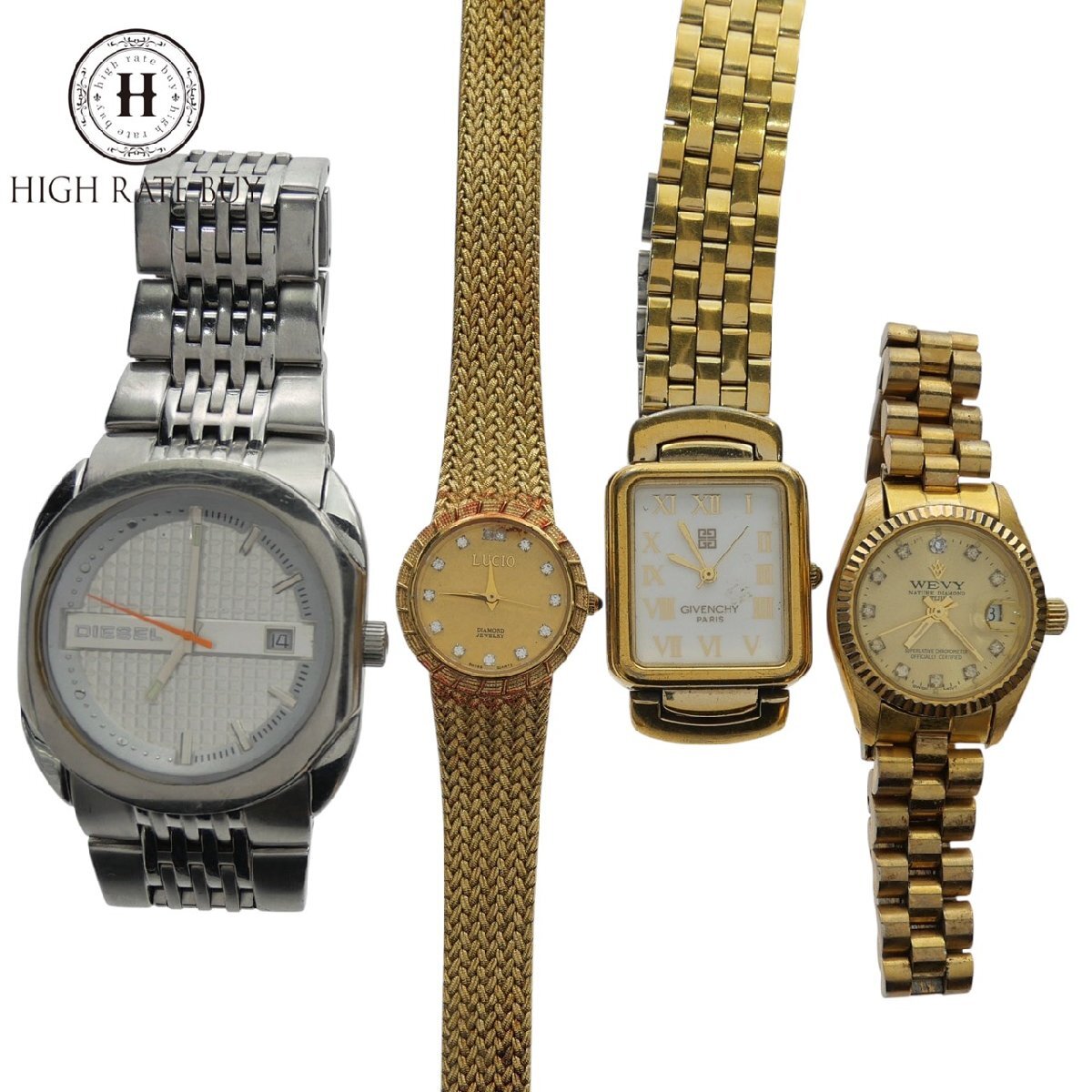 1円スタート 腕時計 まとめ4点セット ディーゼル ルシオ ジバンシィ デイト クォーツ メンズ レディース ラウンド スクエア 稼動品 含
