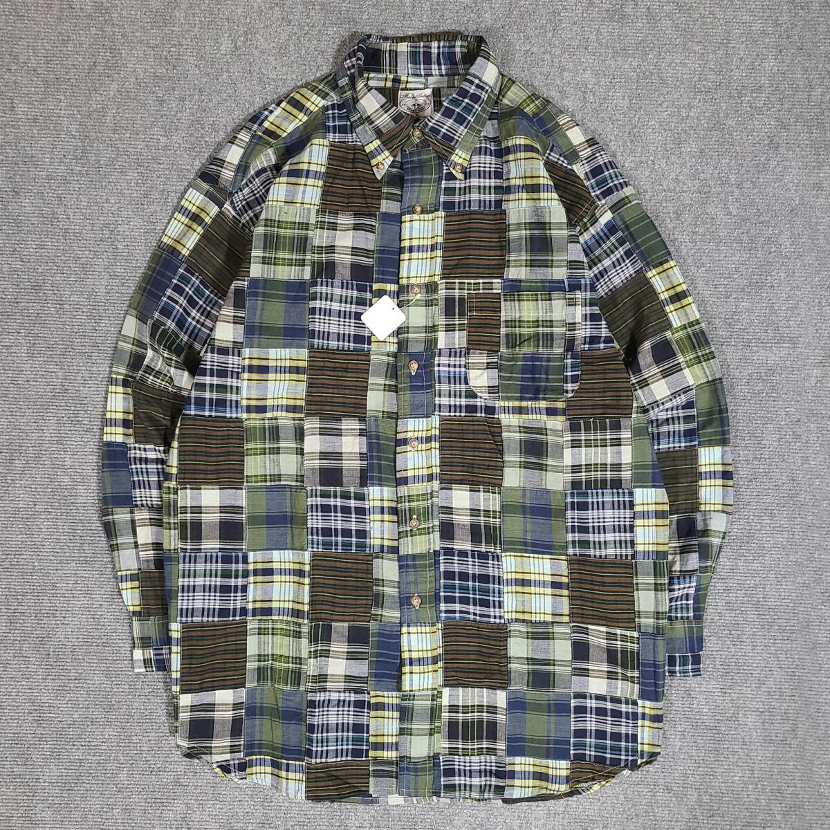 未使用品　Brooks Brothers　ブルックスブラザーズ　コットン　マドラスパッチワーク　長袖 スポーツシャツ　ボタンダウン　デッドストック