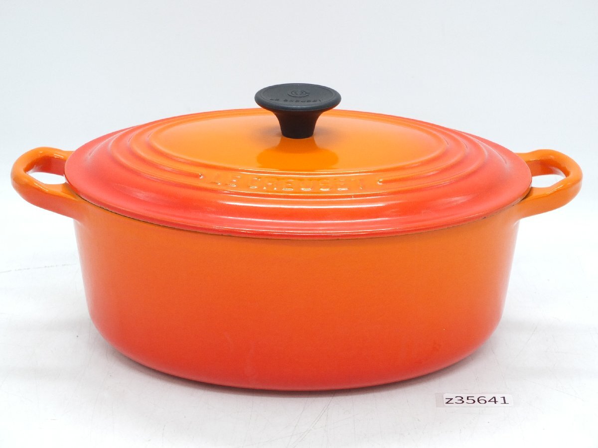【z35641】LE CREUSET ル・クルーゼ ココット・オーバル オレンジ 両手鍋 調理器具 格安スタート