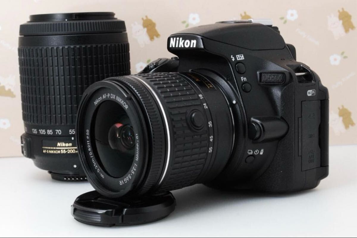 1円〜★美品★Nikon D5500 レンズ2本付き★Wi-Fi★自撮り★高性能デジタル一眼レフカメラ