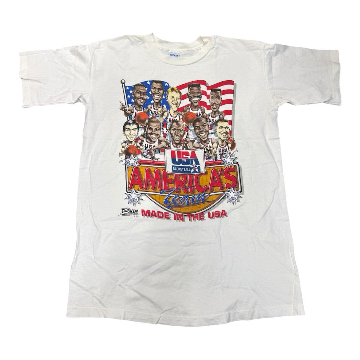 Vintage 1992 USA Basketball Dream Team T Shirt L Made in USA White USA製 1992 USAバスケ ドリームチーム Tシャツ L ビンテージ 白