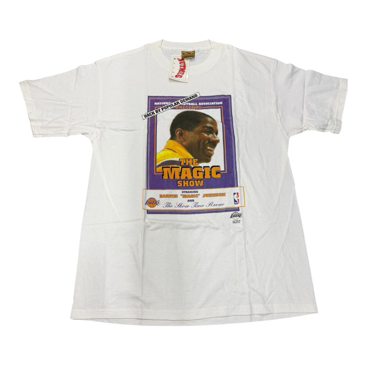 Magic Johnson NBA T-Shirt Size L Deadstock NUTMEG Mills Vintage LA Lakers The Magic Showマジックジョンソン 未使用 タグ付き Tシャツ