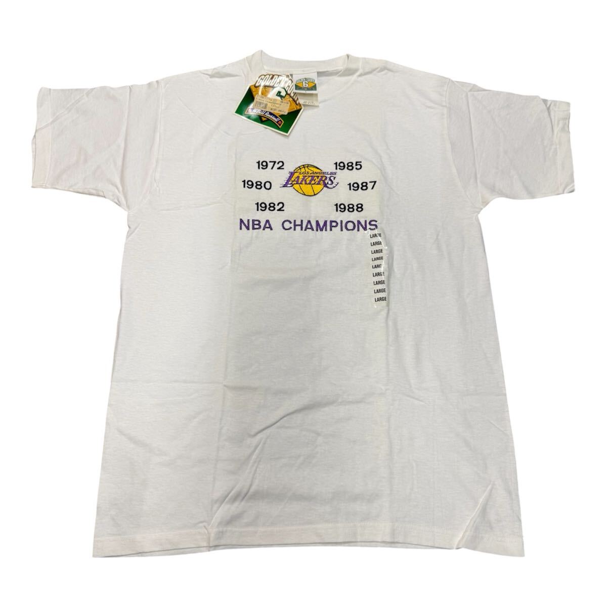 LA Lakers NBA Champions T-Shirt Size L Deadstock Vintage USA Made Golden Court White レイカーズ チャンピオン ヴィンテージ 未使用