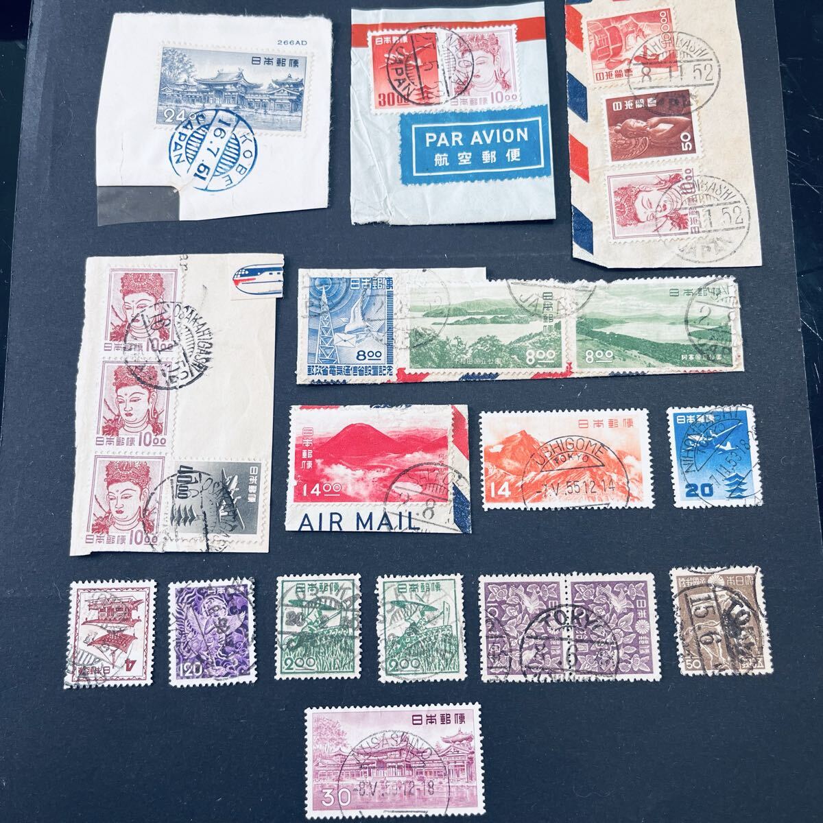 戦後 1950年代〜 欧文消印ロット15点 美印KOBE、SAPPORO櫛型印などいろいろ