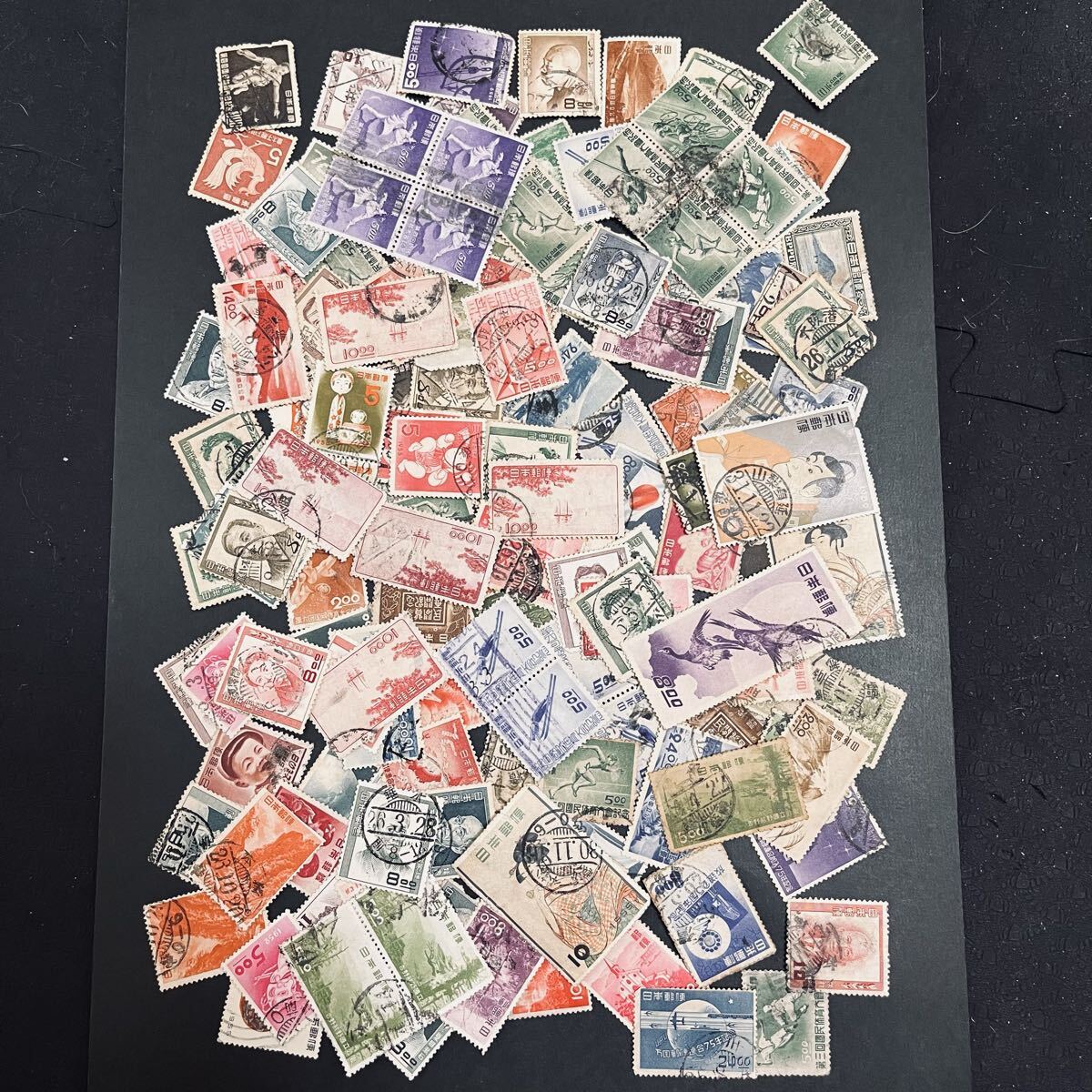 戦後初期 記念切手使用済良質ロット大量 良消、国体ブロック、高型価 月に雁、3回国体田型等含むいろいろ