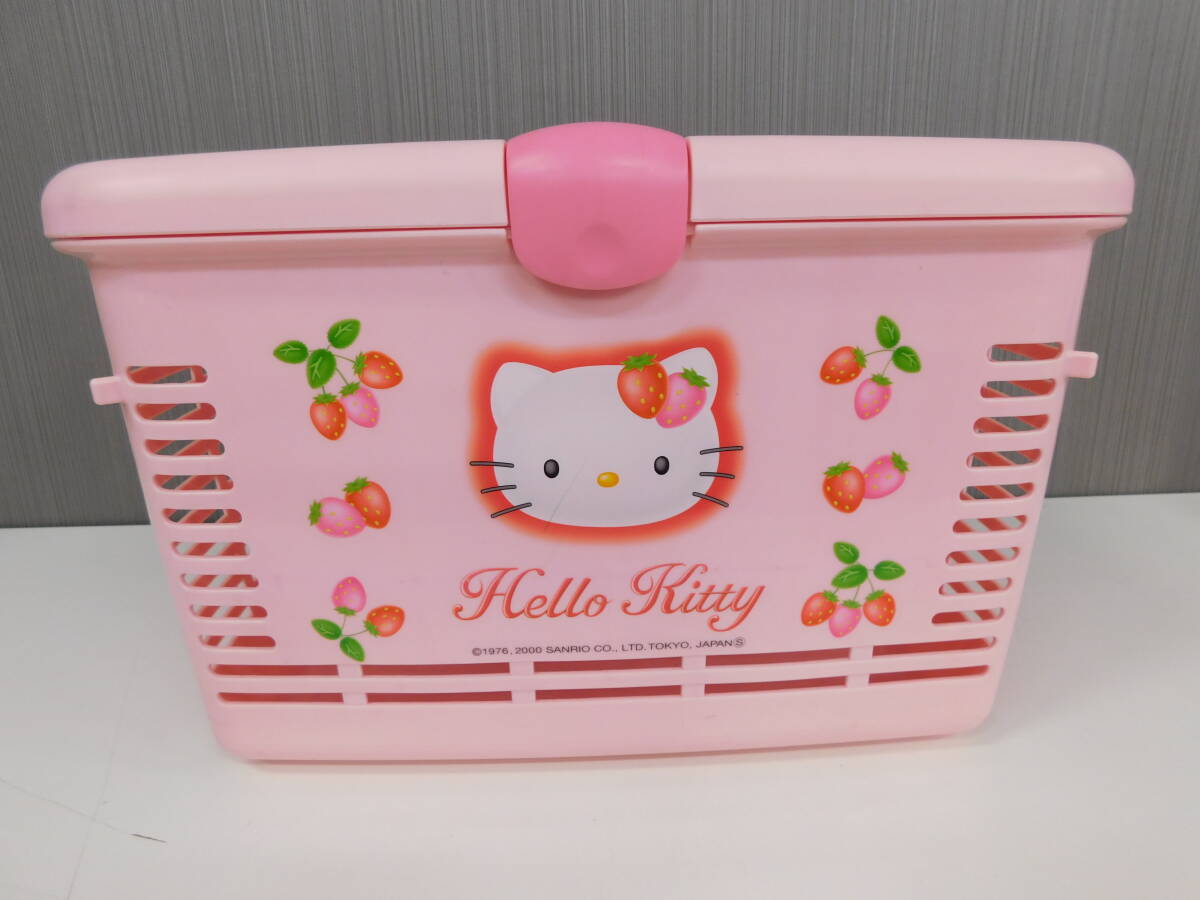 ハローキティ ミニバスケット いちご柄 小物入れ レア 2000年 サンリオ 蓋付き ピンク ピクニック レトロ 大型 激安1円スタート
