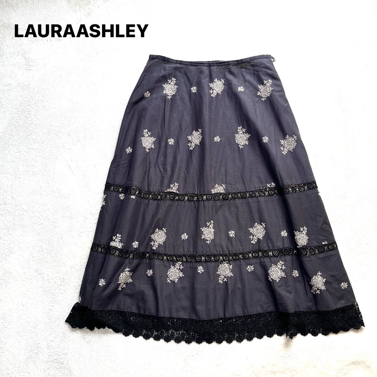 3点送料無料☆ LAURA ASHLEY ローラアシュレイ 刺繍　レース　コットン　スカート