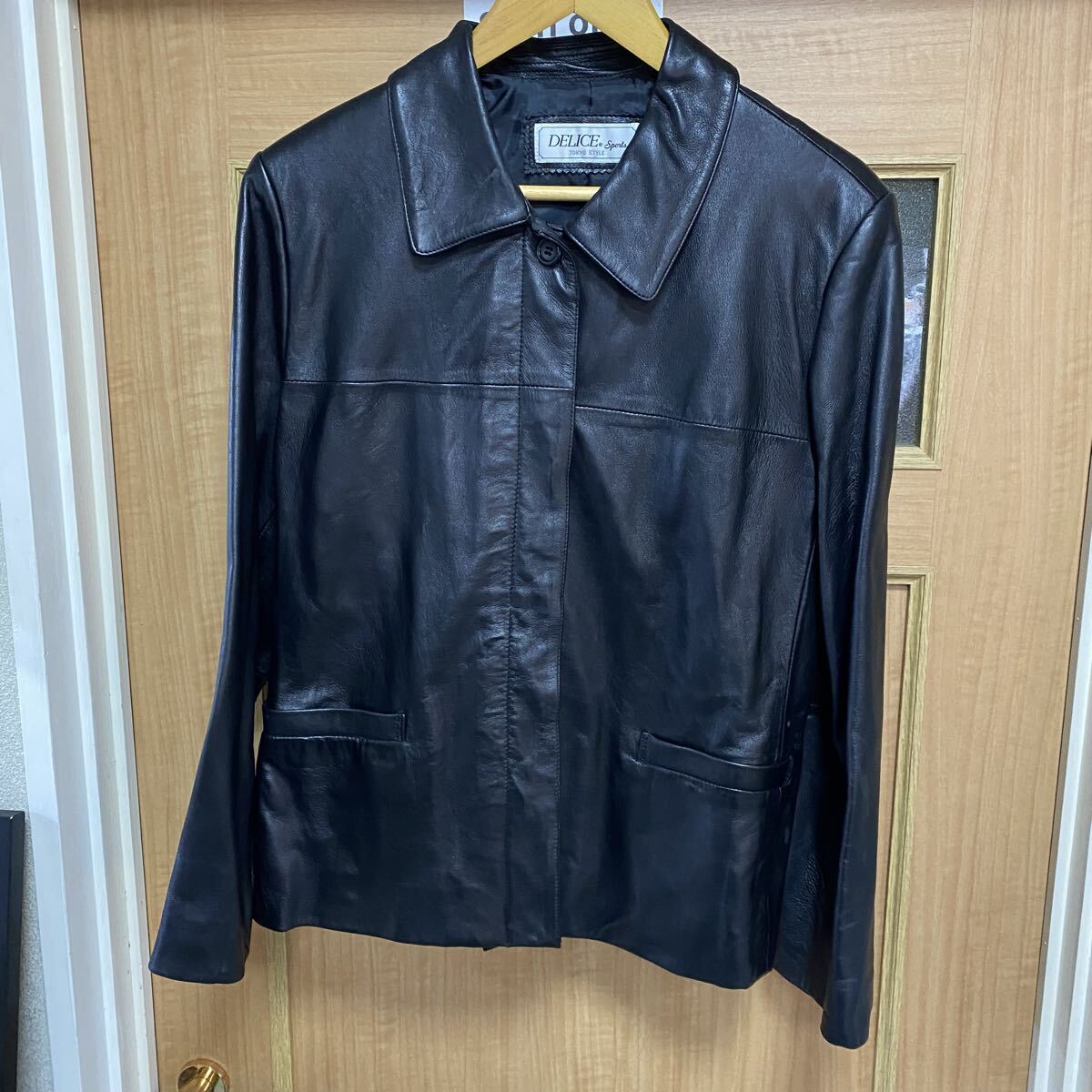 雷216 TOKYO STYLE 東京スタイル DELICE 羊革 レザージャケット LL 大きいサイズ 本革 黒 ブラック 婦人 ミセス ラムレザー