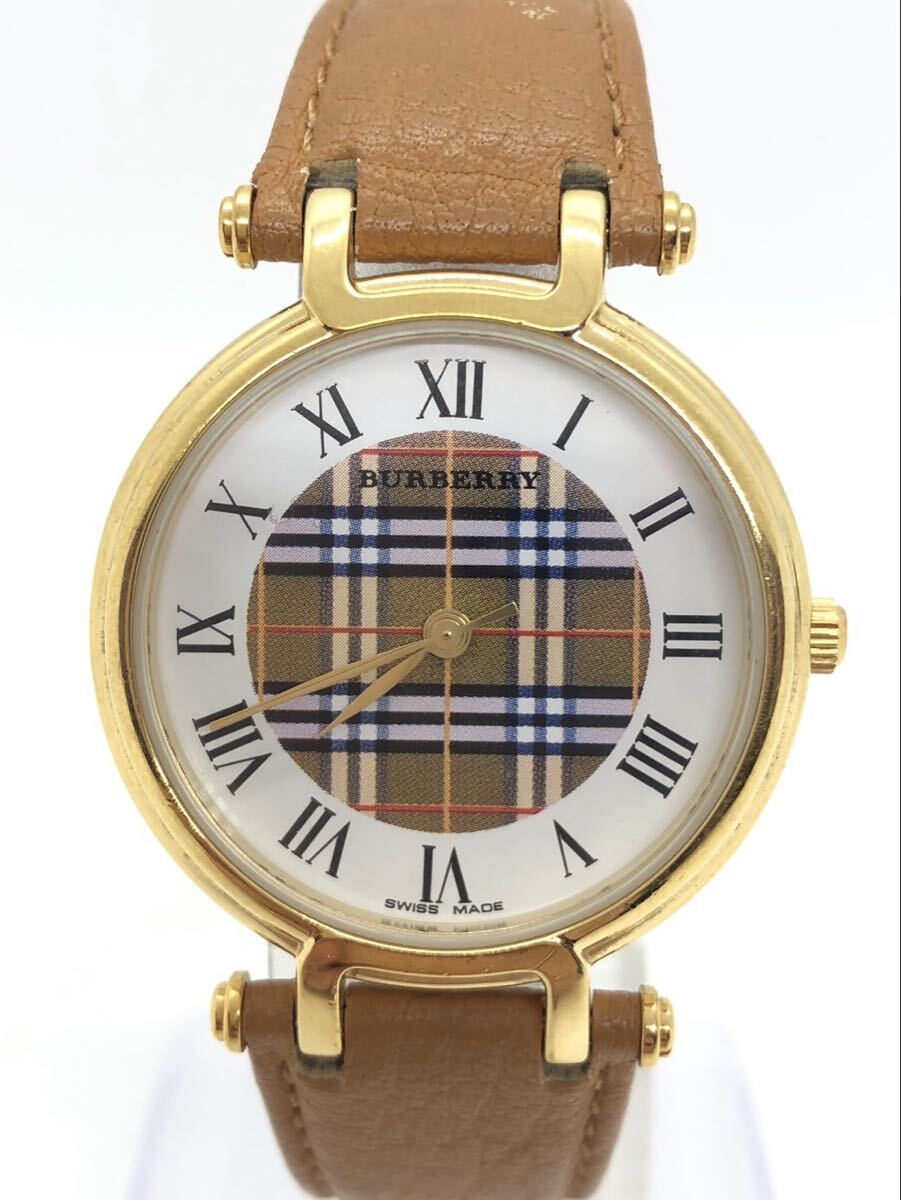三170 BURBERRY バーバリー 11200G クォーツ 腕時計 ゴールドカラー ノバチェック 不動 レザーベルト 腕周り約20㎝　(T)