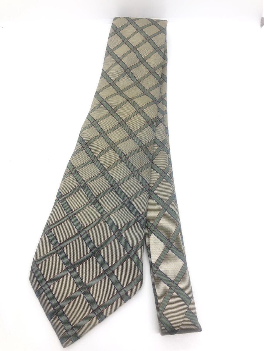 三156 HERMES エルメス ネクタイ チェック柄　長さ約140㎝　スーツ　シャツ　シルク　100% (T)