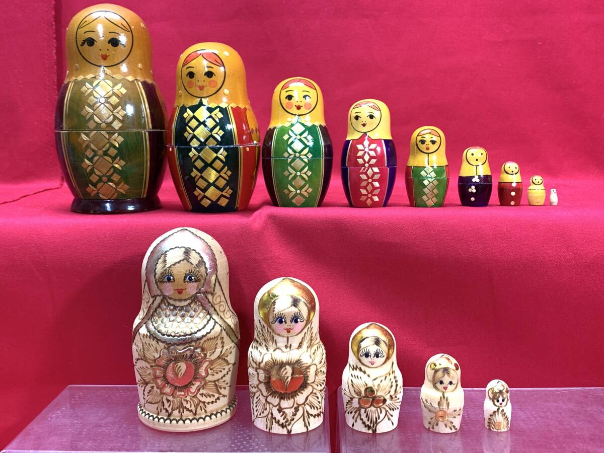 マトリョーシカ　木製　２セット　ロシア 民芸品 伝統工芸 インテリア オブジェ レトロ ヴィンテージ　M-0407-1