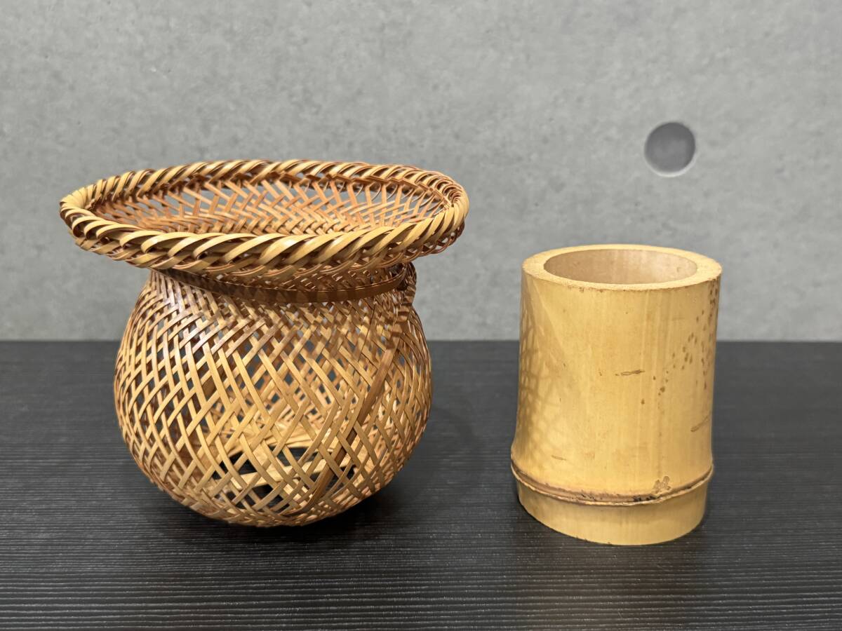 竹籠 竹編籠花入 花篭 竹細工 茶道具 花籠 花入 時代物 アンティーク 