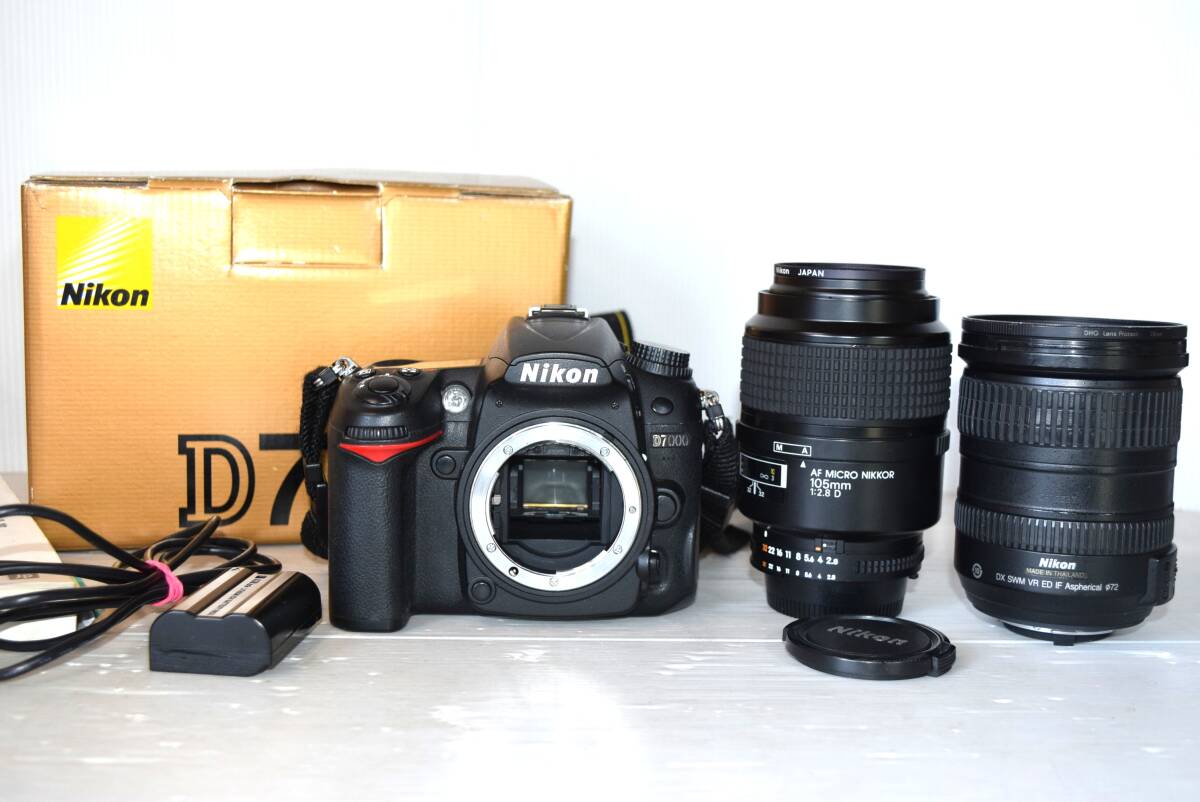 M　Nikon D7000 デジタル一眼レフ カメラ AF MACRO NIKKOR 105mm nikon DX 18-200mm レンズ ※現状品