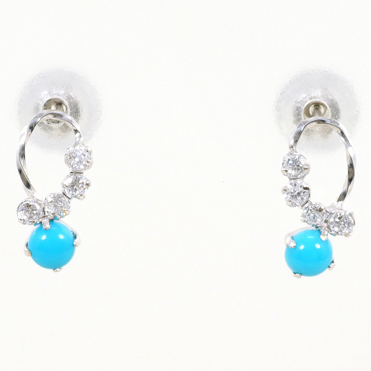 K14WG ピアス ターコイズ ジルコニア 総重量約0.5g 中古 美品 送料無料☆0315