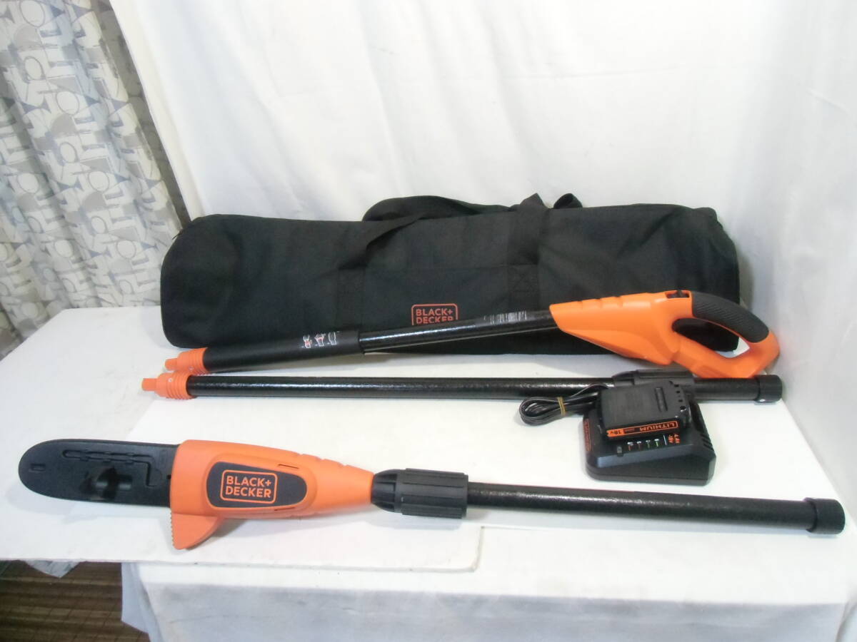 ■BLACK＆DECKER　18V 高枝ポールチェーンソー　GPC1820LN　バッテリ、充電器、収納バッグ付