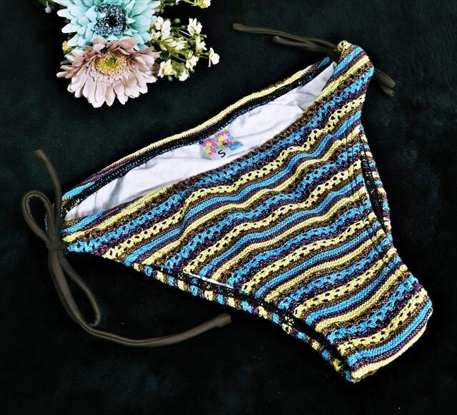 PE6-A88☆//ROXYロキシー☆サイド紐リボン*キラキラニット*ボトムス*水着※一番安価な送料はゆうパケットなら250円